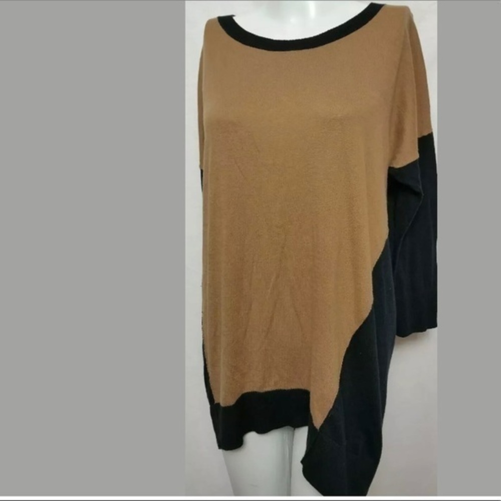 Halogen Back Zip Up 3/4 Sleeve Knit Top Medium